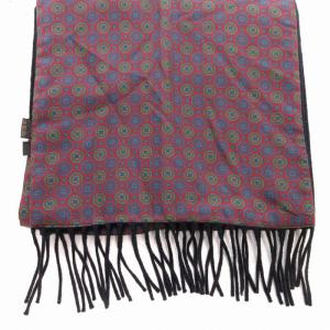 dunhill マフラー ストール フリンジ 総柄 ウール シルク混 カシミヤ混 赤 レッド 紺 ネイビー