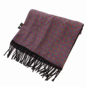 dunhill マフラー ストール フリンジ 総柄 ウール シルク混 カシミヤ混 赤 レッド 紺 ネイビー