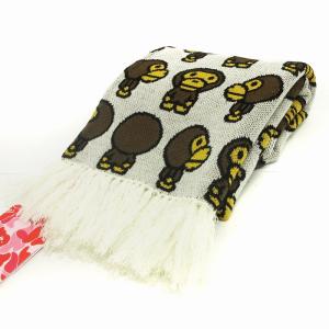 A BATHING APE BABY MILO マフラー ストール フリンジ 総柄 ウール混 グレー系 小物 GY12