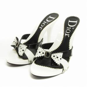 サンダル ミュール ヒール オープントゥ リボン レザー スタッズ 白 黒 ホワイト ブラック 35 GY12 AA