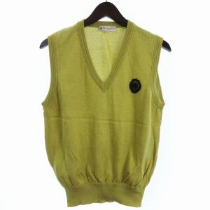 SPORTS ニット ベスト Vネック ワッペン コットン 黄色 イエロー系 M GY12