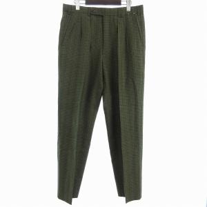 パンツ スラックス チェック ウール グリーン