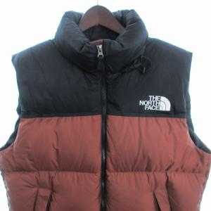 THE NORTH FACE ヌプシベスト ダウン ジップアップ 刺繍ロゴ ND92338 ナイロン バイカラー 黒 茶系 ブラック ブラウン系 L