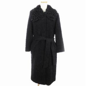 ツイードコート ロング ウールファー モヘヤ混 黒 ブラック 38 S位 SM1