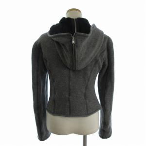 GIORGIO ARMANI ニットパーカー 長袖 変形 無地 裏起毛 フロントボタン グレー 40