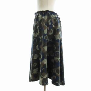 Y's ロングスカート ウール 花柄 フラワー 総柄 ウエストゴム YE-S23-123 緑 グリーン 2 AA