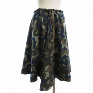 Y's ロングスカート ウール 花柄 フラワー 総柄 ウエストゴム YE-S23-123 緑 グリーン 2 AA