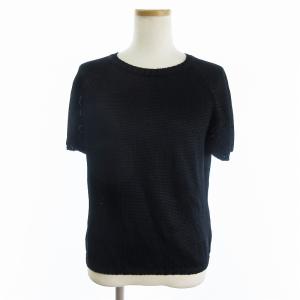 ニット カットソー 半袖 無地 紺 ネイビー L