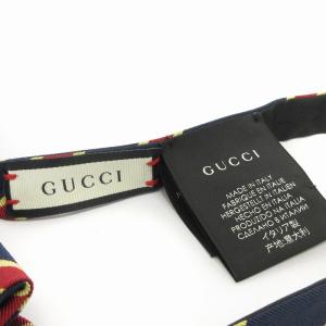 GUCCI 美品 蝶ネクタイ ストライプ シルク混 紺 ネイビー 小物 AA