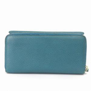 GUCCI インターロッキング 長財布 ブルー レザー