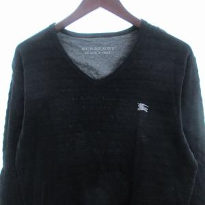 BURBERRY BLACK LABEL Tシャツ カットソー 長袖 Vネック コットン 黒 ブラック 3