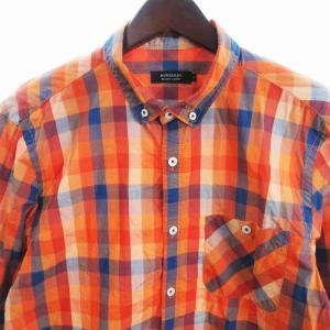 BURBERRY BLACK LABEL シャツ ボタンダウン 長袖 コットン チェック オレンジ 3