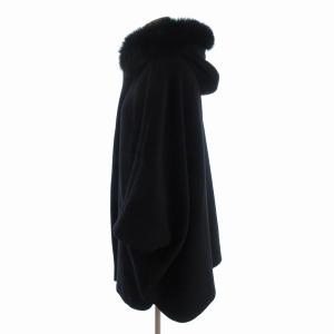 Harrods 美品 ポンチョ フード フォックスファー付き モヘヤ混 無地 12505021 黒 ブラック 1