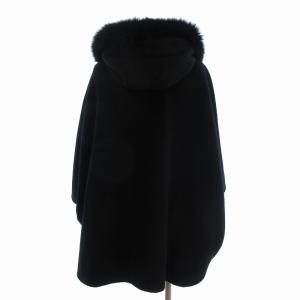 Harrods 美品 ポンチョ フード フォックスファー付き モヘヤ混 無地 12505021 黒 ブラック 1