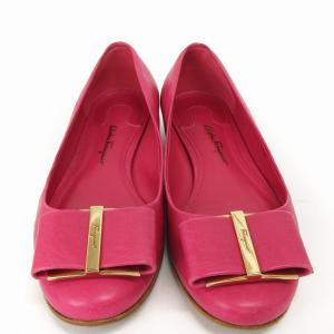 Salvatore Ferragamo ヴァラリボン パンプス フラット レザー DY90387 ピンク 5.5 22.5cm位 靴 GY19