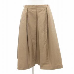 ストレッチグログランスカート フレア ひざ丈 タック 38 茶