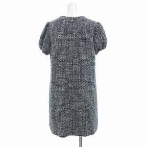 kate spade new york ツイードワンピース パフスリーブ 4 M 紺 ネイビー 白 ホワイト