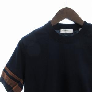TOMORROWLAND ヘムストライプ ニット Tシャツ セーター 半袖 クルーネック コットン 63-02-81-02136 紺 ネイビー 茶 ブラウン