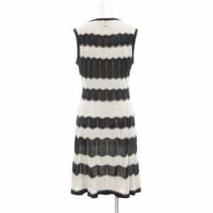 M MISSONI 美品 ニットワンピース ノースリーブ ひざ丈 ボーダー 40 S ライトグレー 黒 ブラック