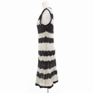 M MISSONI 美品 ニットワンピース ノースリーブ ひざ丈 ボーダー 40 S ライトグレー 黒 ブラック