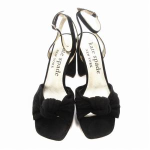 kate spade new york 美品 サンダル スエード リボン チャンキーヒール 7.5B 24.5cm 黒 ブラック