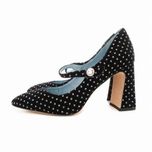 kate spade new york 美品 パンプス ベロア ハイヒール ビジュー ラメ 24.5cm 黒 ブラック