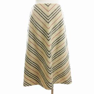 BURBERRY LONDON ニット フレアスカート ひざ丈 ウール ストライプ ベージュ系 13BR XL位 GY19