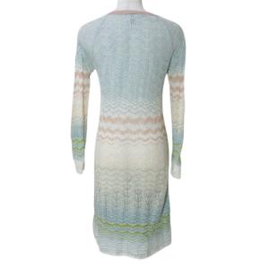 M MISSONI ニット ワンピース ひざ丈 長袖 ボーダー リネン混 ヘンリーネック 42 L相当 マルチカラー GY19 X