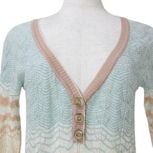 M MISSONI ニット ワンピース ひざ丈 長袖 ボーダー リネン混 ヘンリーネック 42 L相当 マルチカラー GY19 X