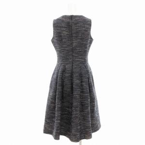 René 美品 Tissue社生地 ワンピース フレア リボン ミモレ ボーダー 36 S 紺 ネイビー