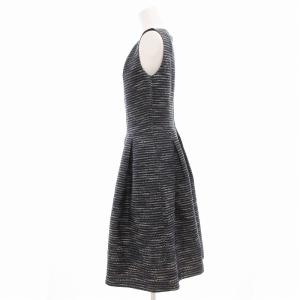 René 美品 Tissue社生地 ワンピース フレア リボン ミモレ ボーダー 36 S 紺 ネイビー