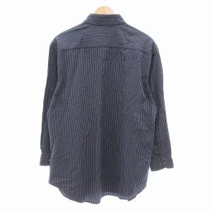 GIORGIO ARMANI 美品 シャツ カジュアル 長袖 ヘリンボーン 総柄 クレープ生地 43 M 紺 ネイビー