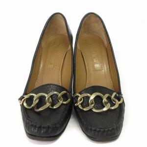 LOEWE パンプス ヒール チェーン レザー シボ柄 黒 ブラック 37.5 23.5位 GY19 AA