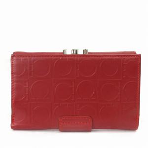 Salvatore Ferragamo ガンチーニ柄 財布 三つ折り レザー がま口 赤 レッド ウォレット GY04