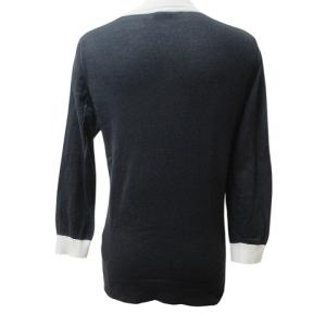 JOHN SMEDLEY クレリック ニット セーター 7分袖 薄手 衿付き M 黒 白 X