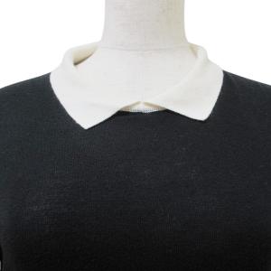 JOHN SMEDLEY クレリック ニット セーター 7分袖 薄手 衿付き M 黒 白 X