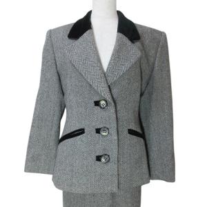 GIVENCHY NOUVELLE BOUTIQUE セットアップ スーツ カシミヤ混 ジャケット スカート ひざ丈 タイト ヘリンボーン グレー系