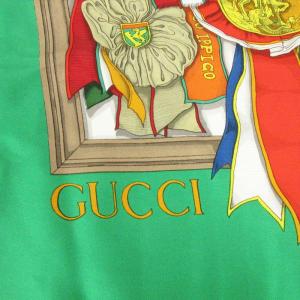 GUCCI スカーフ 大判 シルク ロゼット柄 総柄 緑 グリーン 小物 GY18 AA
