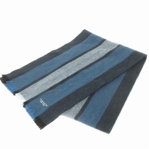 COACH マフラー フリンジ カシミヤ混 ストライプ ロゴ 刺繍 紺 ネイビー 小物