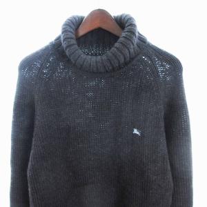 BURBERRY BLACK LABEL ニット セーター 長袖 タートルネック ワンポイント ロゴ ウール チャコールグレー 3