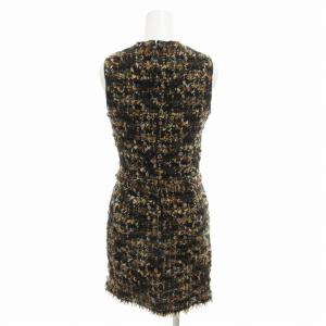 DOLCE&GABBANA ツイードワンピース タイト ノースリーブ 裏地レオパード柄 ひざ丈 38 茶 ブラウン