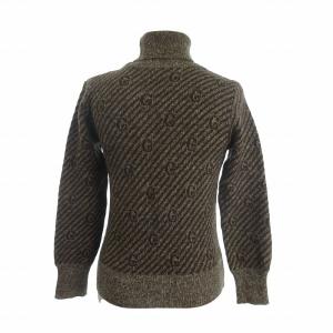 GUCCI ニット セーター 長袖 タートルネック ウール GG柄 総柄 茶 ブラウン 42 AA