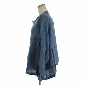 nest Robe ブラウス シャツ 長袖 バンドカラー 麻 リネン 無地 青 ブルー