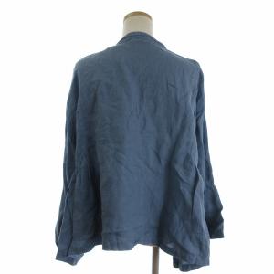 nest Robe ブラウス シャツ 長袖 バンドカラー 麻 リネン 無地 青 ブルー