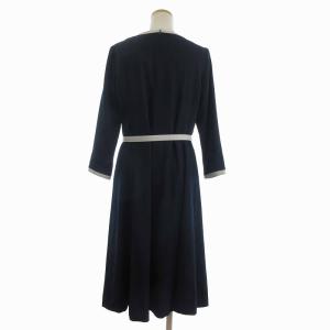 Leilian ホワイトレーベル ワンピース ひざ丈 半袖 ベルト付 紺 ネイビー 11 L位