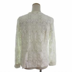 Leilian 美品 シャツ ブラウス 長袖 ノーカラー 花柄 刺繍 ジップアップ 白 ホワイト 9