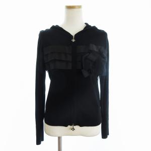 カーディガン ジップアップ フード 長袖 ティアード リボン 黒 ブラック 38