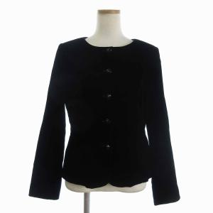 ノーカラージャケット 長袖 ベロア 黒 ブラック 9 L位