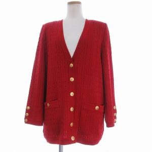 ニット カーディガン ロング 金ボタン Vネック 長袖 13+ 赤 レッド 大きいサイズ AA