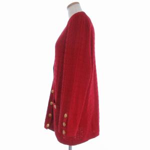 Leilian ニット カーディガン ロング 金ボタン Vネック 長袖 13+ 赤 レッド 大きいサイズ AA